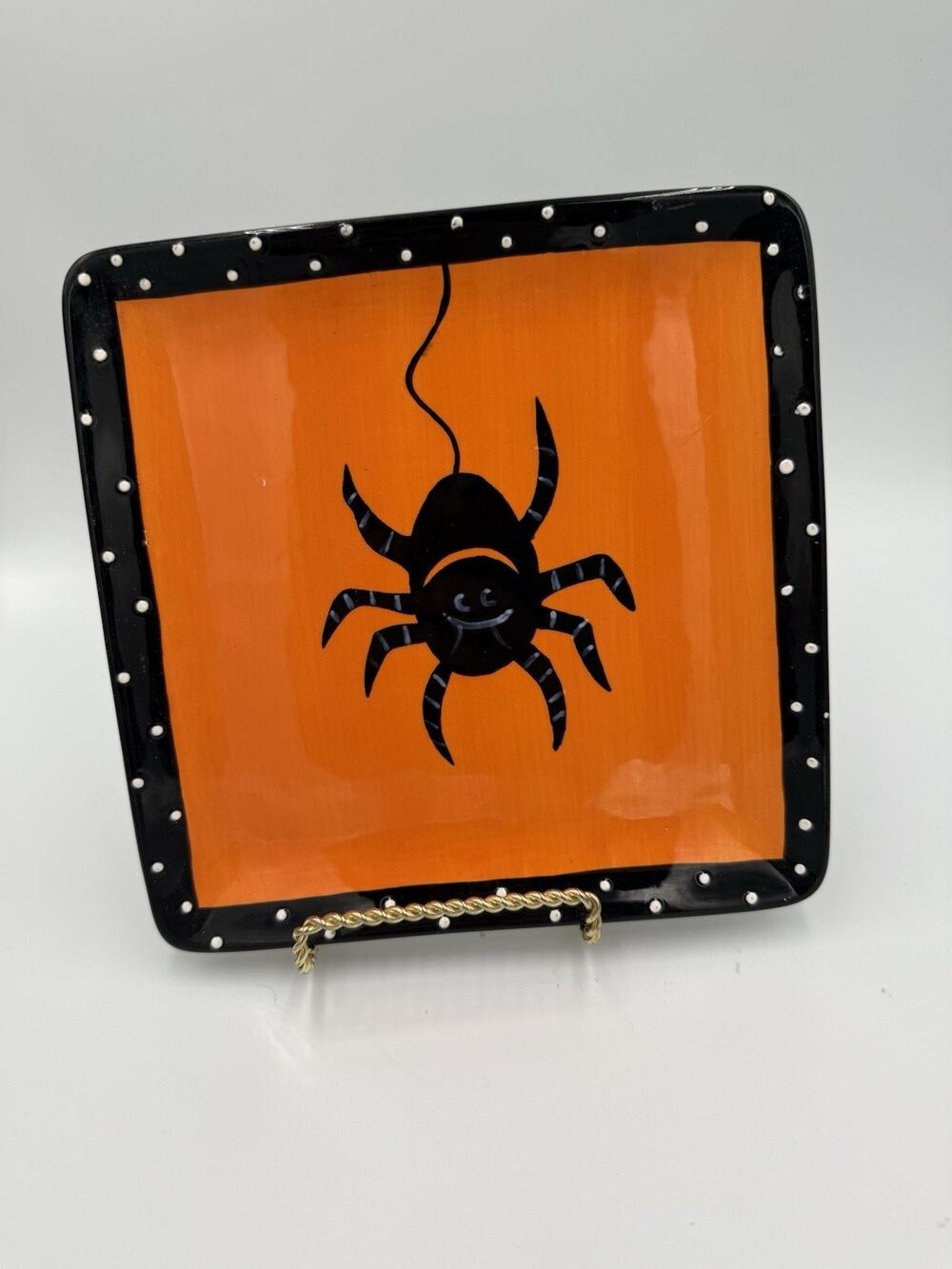 Houseware Black Spider Spooky Halloween Earthenware 8” Square Plate